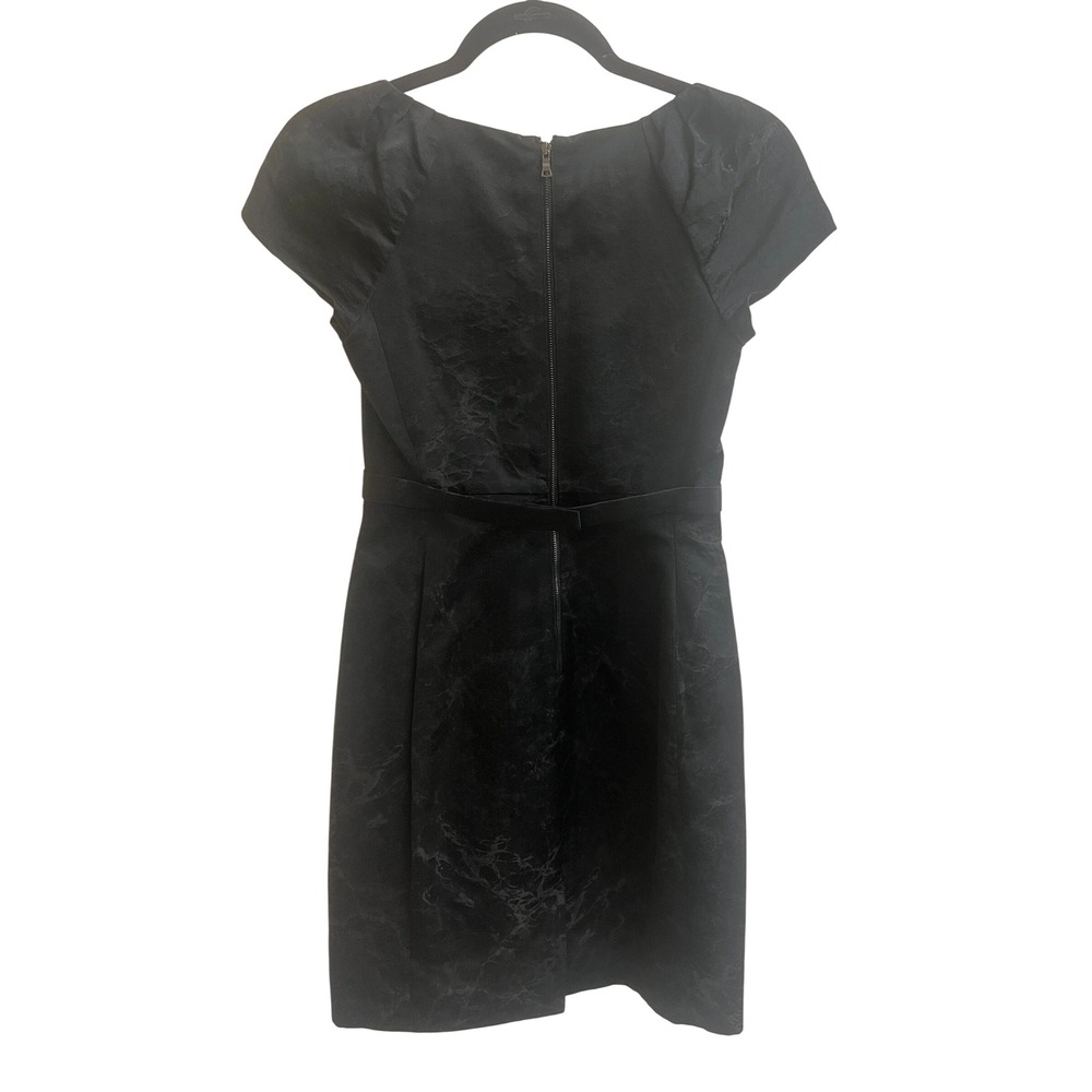 Elie Tahari Black Jacquard Pleated Scoop Neck Sheath Dress Size 0 Cap‎ Sleeve - Picture 3 of 16